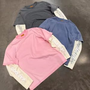 Streetwear Acid Wash Double Layered Long Sleeve T Shirt for Men Custom Cotton Oversized Waffle Tee Y2k 2025 Trending T-Shirt