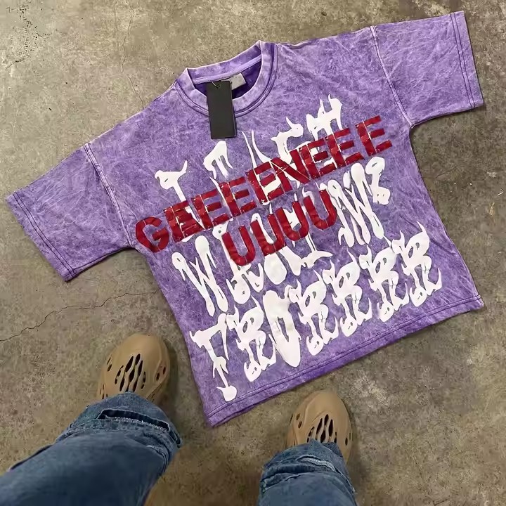 Custom Vintage Acid Wash Cotton Printed Men'S T-Shirt Heavyweight Graphic Oversized High Quality Tee Sun Faded T Shirt for Men